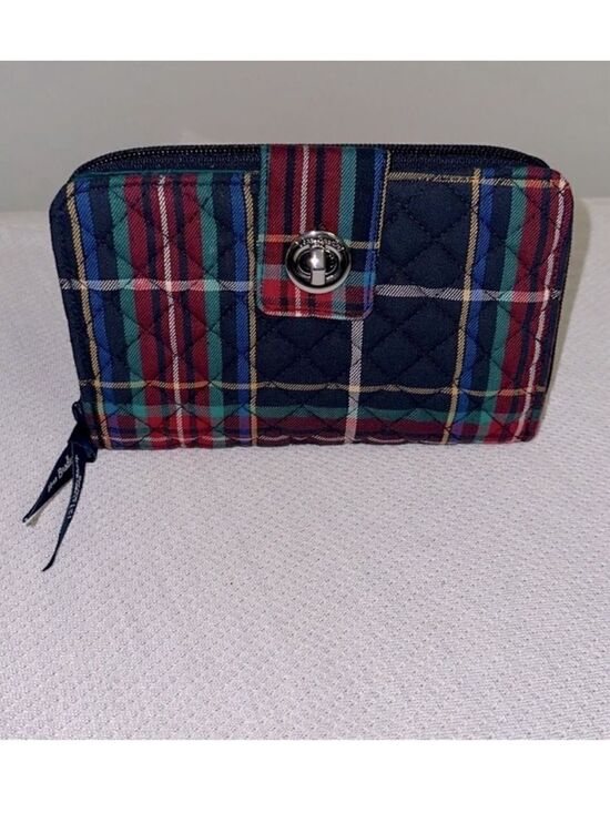 Vera Bradley Handbags - Vera Bradley Tartan Plaid Navy Green Red Turn Lock RFID Large Wallet
